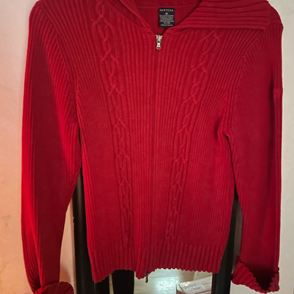 Nautica Red Cowl Neck Sweater